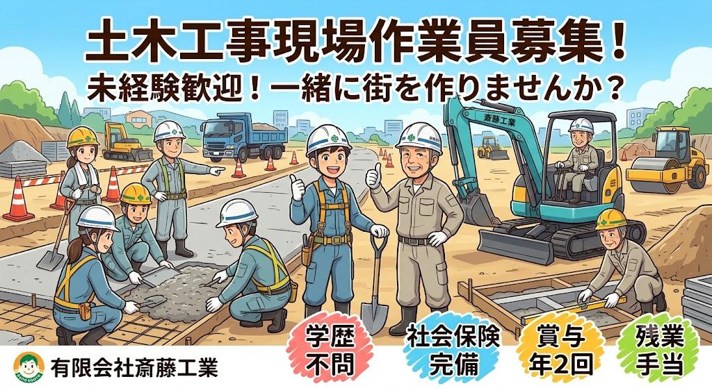 有限会社斎藤工業：土木工事 現場作業員募集